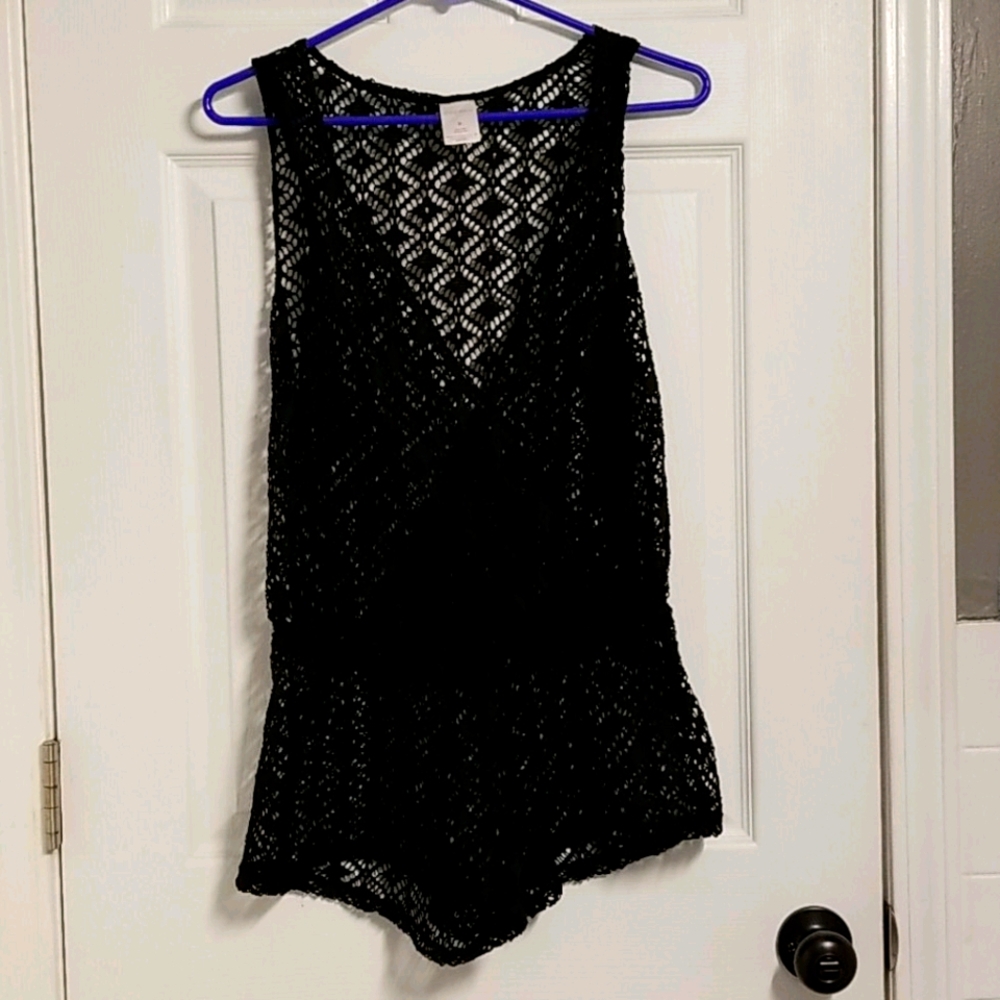 Black Swimsuit Romper Cover-Up